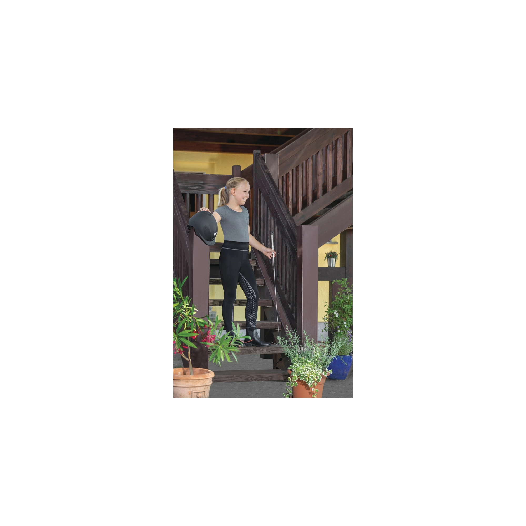 USG Tina gyermek teliszilikonos lovaglóleggings, fekete/szürke, 134