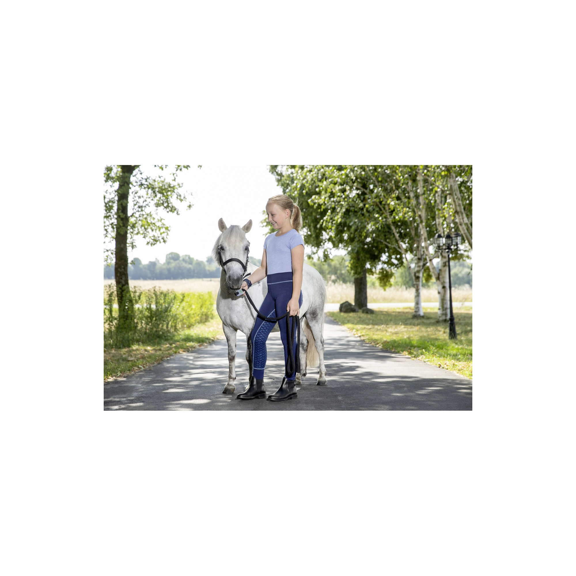 USG Tina gyermek teliszilikonos lovaglóleggings, sötétkék/világoskék, 158