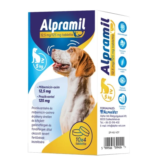 Alpramil 12,5 mg/125 mg tabletta legalább 5 kg testtömegű kutyáknak 10x4 tabletta