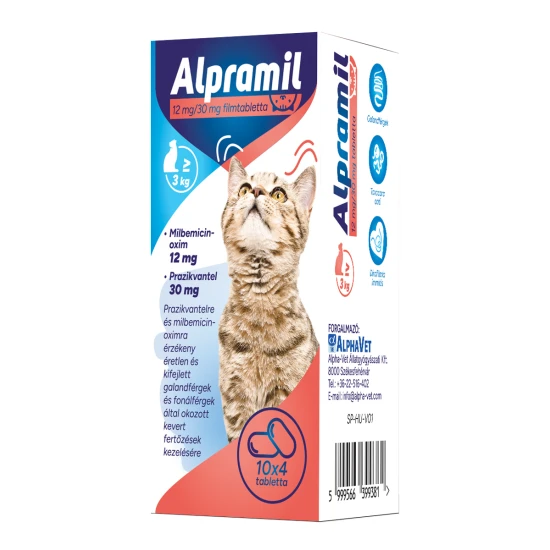 Alpramil 12mg/30mg filmtabletta legalább 3 kg testtömegű macskáknak 10x4 tabletta