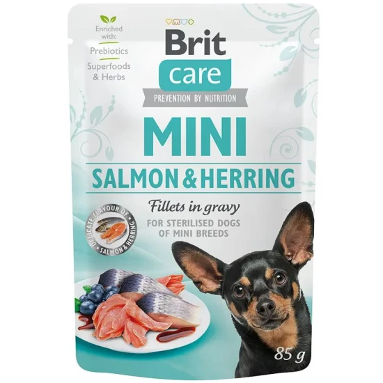 Brit Care Mini alutasakos nedvestáp lazac/hering szószban ivartalanított 85g