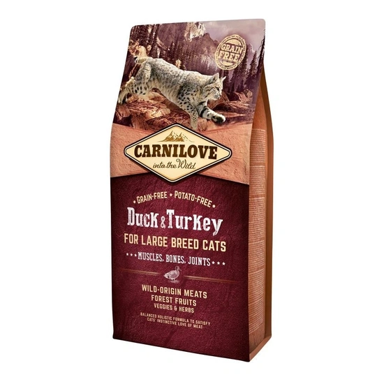 Carnilove Cat Duck & Turkey Large Breed – Muscles, Bones, Joints Kacsa és Pulyka Hússal 6kg
