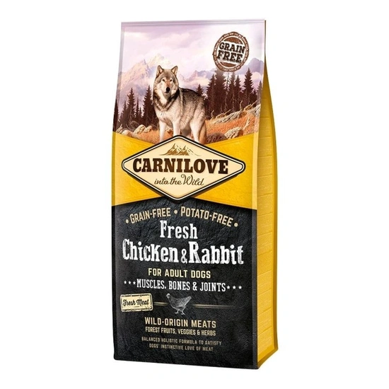 Carnilove Fresh Adult Dog Chicken & Rabbit Muscles, Bones & Joints- Csirke és Nyúl Hússal 12kg