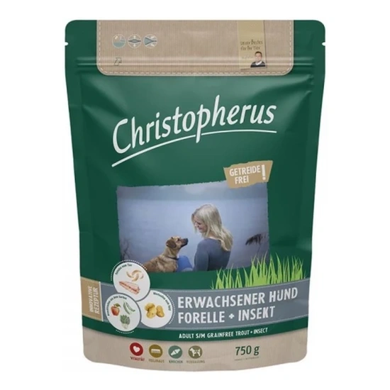 Christopherus Dog Adult Grain Free Pisztráng és rovar Small & medium 750g