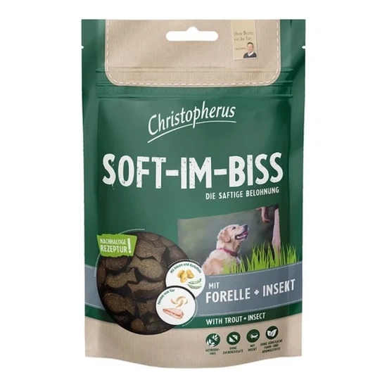 Christopherus Dog Jutalomfalat Grain Free Soft-Im-Biss Pisztráng és rovar 125g