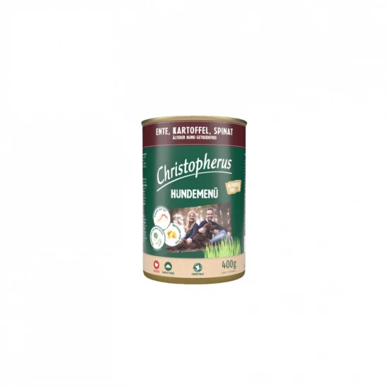 Christopherus Dog konzerv Senior kacsa, burgonya, spenót 400g