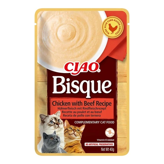 Ciao Bisque Macska Krémleves Csirkével és Marhával 40g