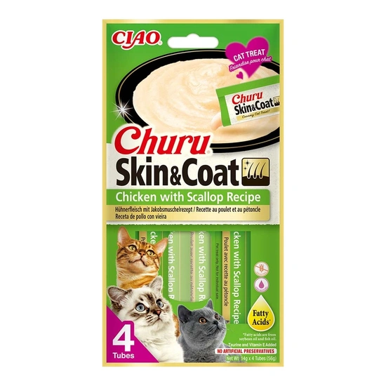 Ciao Churu Skin&Coat Macska Folyékony Jutalomfalat Csirkével és Fésűkagylóval 4x14g