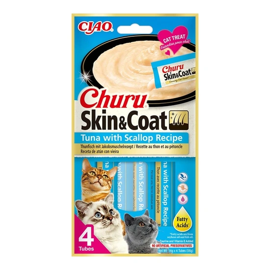 Ciao Churu Skin&Coat Macska Folyékony Jutalomfalat Tonhallal és Fésűkagylóval 4x14g