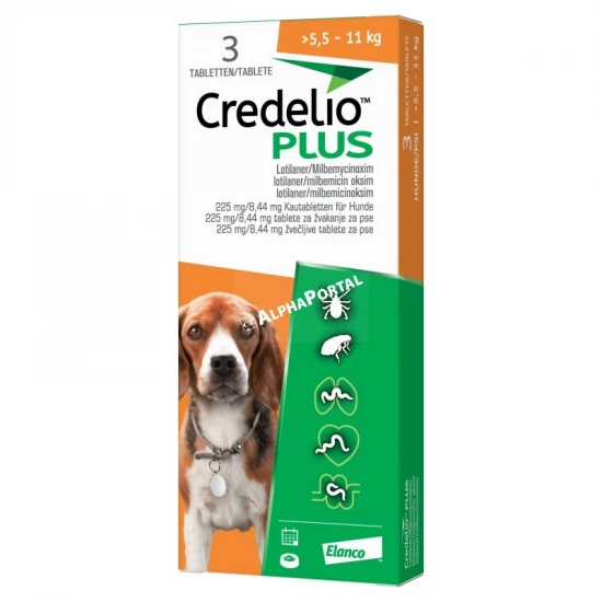 Credelio Plus 225 mg/8,44 mg rágótabletta 5,5-11 kg közötti kutyáknak 3x