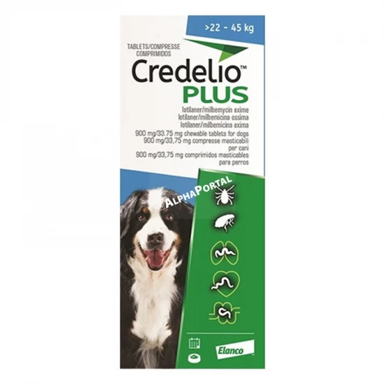 Credelio Plus 900 mg/33,75 mg rágótabletta 22-45 kg közötti kutyáknak 3x