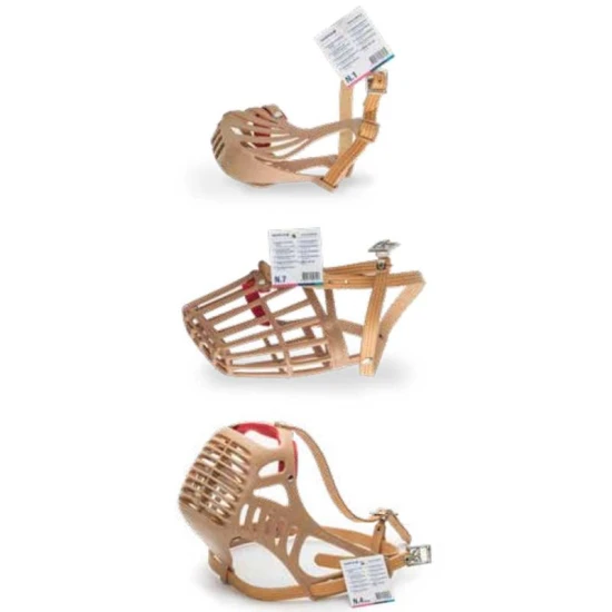 Műanyag kutya szájkosár bőrszíjjal 2. méret, Körméret: 21 cm, Hossz: 8 cm