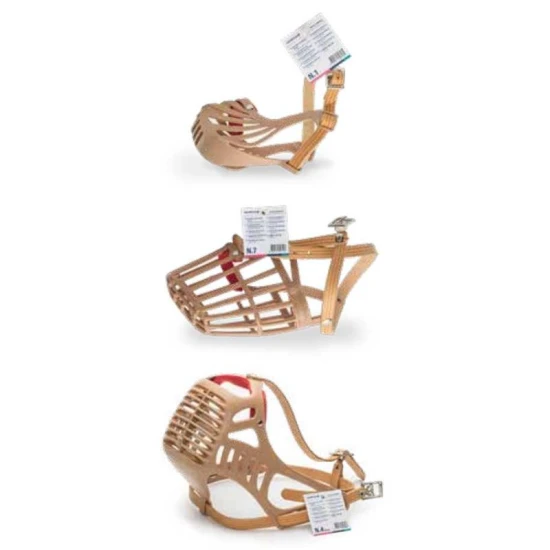 Műanyag kutya szájkosár bőrszíjjal 3. méret, Körméret: 24 cm, Hossz: 8,5 cm