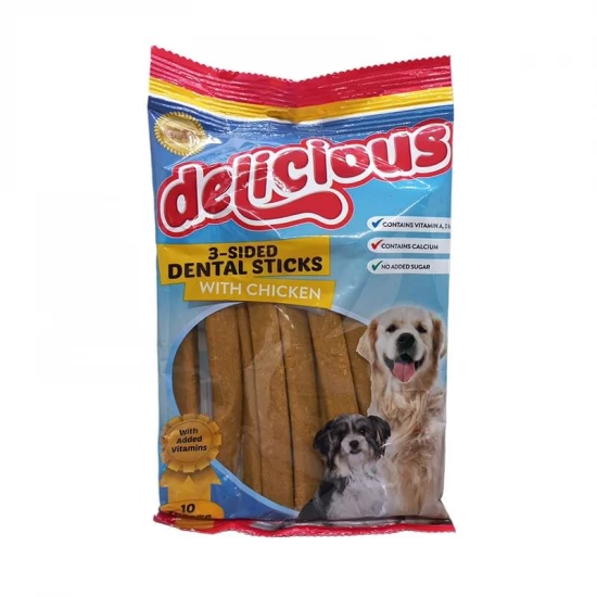 Delicious Jutalomfalat Kutyáknak 3 Sided Dental Sticks Chicken 200g