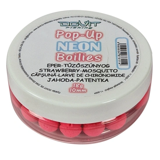 Dovit Pop-Up Neon Boilie 10mm - Eper - Tűzőszúnyog 18g