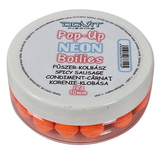 Dovit Pop-Up Neon Boilie 10mm - Fűszeres Kolbász 18g