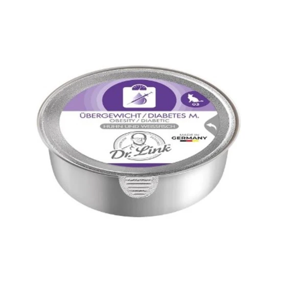 Dr. Link Cat konzerv Special Diet Obesity / Diabetic 85g Csirke és Fehérhal