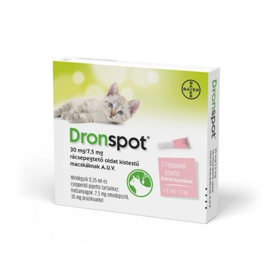 Dronspot 30 mg/7,5 mg féreghajtó rácsepegtető oldat kistestű macskáknak 2x