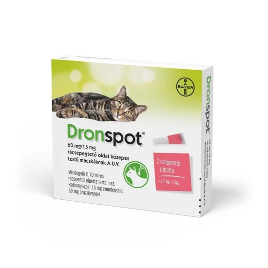 Dronspot 60 mg/15 mg féreghajtó rácsepegtető oldat közepes testű macskáknak 2x