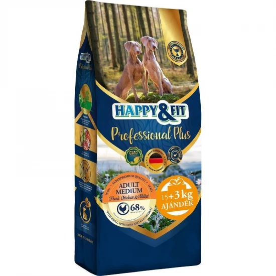 Happy&Fit Professional Plus Adult Medium Fresh Chicken&Millet 18kg (15kg+3kg ajándék)
