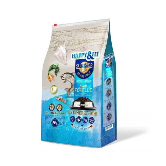 Happy&Fit Superior Hipoallergén, Gabonamentes Pisztráng, halolajjal, glükozaminnal 10kg