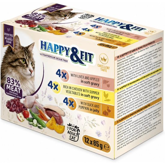 Happy&Fit Cat Adult Grain Free Alutasak Multipack 3 féle ízzel 12x85g