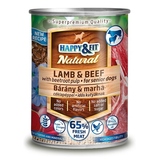Happy&Fit Natural Dog Konzerv Senior Bárány&Marha céklapéppel 400g