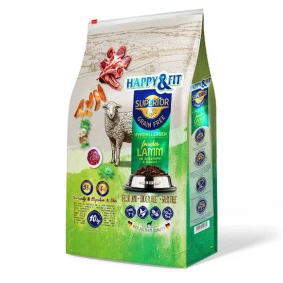 Happy&Fit Superior Hipoallergén, Gabonamentes Bárány, édesburgonyával és gyógynövényekkel 10kg