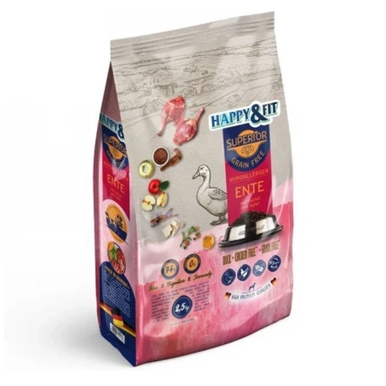 Happy&Fit Superior Adult Hipoallergén, Gabonamentes Kacsa, halolajjal és almával 2,5kg