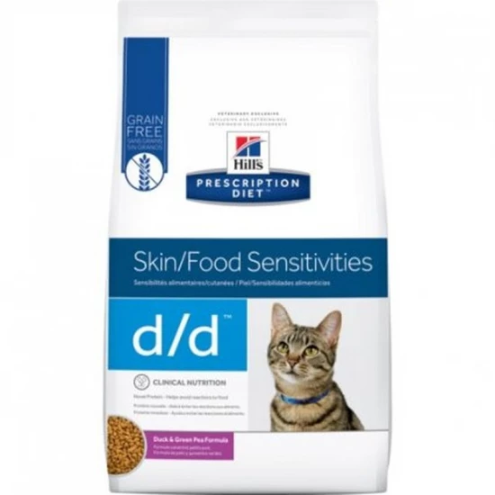 Hills Pescription Diet Feline D/D Duck & Pea 1,5kg - táplálékallergia étrendi kezelése és a bő