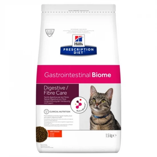 Hills Pescription Diet Feline GI Biome 1,5kg - székrekedés, rostérzékeny, szteroidokra reagáló