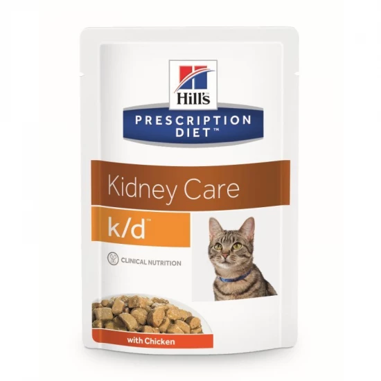 Hills Pescription Diet Feline K/D Pouch Chicken 12x85g - krónikus vese- és szívelégtelenség; ur