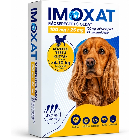 Imoxat 100 mg+25 mg közepes testű kutyáknak 4-10 kg 1 ml 3x