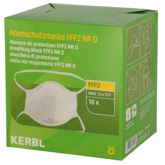 KERBL Finompor maszk, FFP2 NR D, szeleppel, 10 db/cs, display