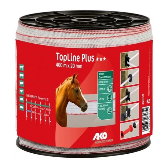 KERBL TopLine Plus villanypásztor szalag 400m/20mm fehér/piros