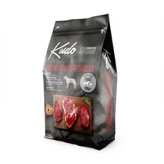Kudo Low Grain Adult Red Meat/Vegetable Medium/Maxi száraz kutyatáp vörös hús, zöldség 12+3kg