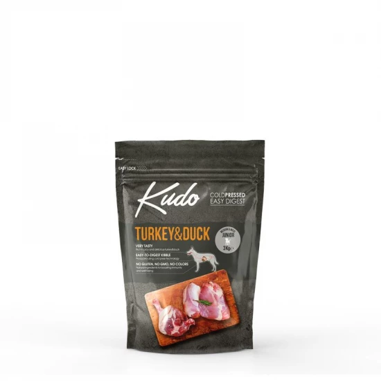 Kudo Low Grain Junior Turkey/Duck Medium/Maxi száraz kutyatáp pulyka, kacsa 3kg