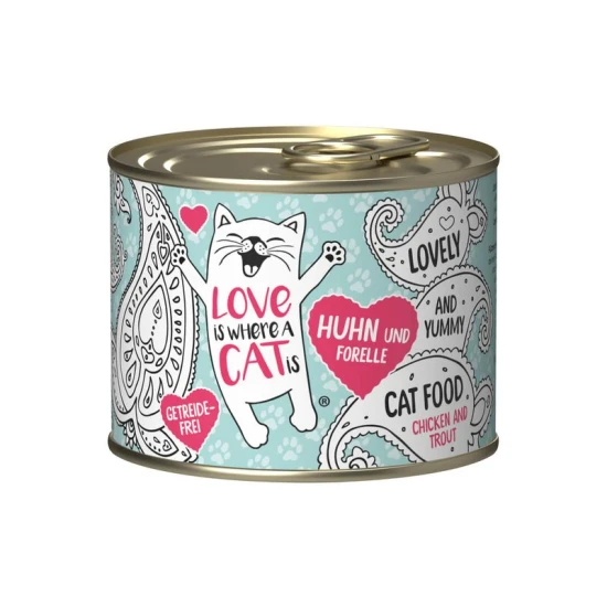Love is where a cat is konzerv 200g Csirke és Pisztráng