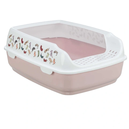 Macska Alomtálca Delio, Peremes, Nyomott mintával, 38 × 20 × 50 cm, Világos akáclila/Fehér