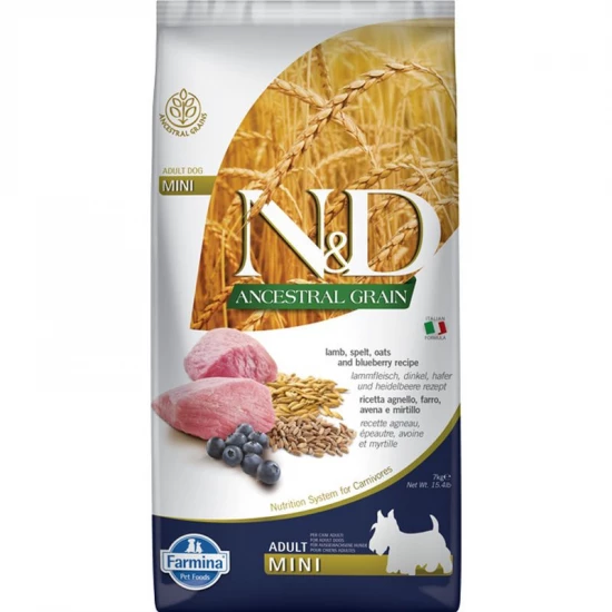 -N&D Ancestral Grain Dog bárány,tönköly,zab&áfonya adult mini 7kg