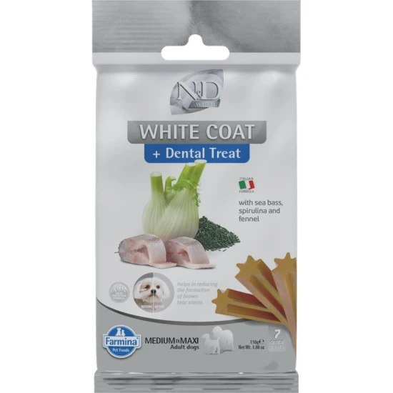 -N&D White Dog Dental Jutalomfalat Sea bass,fennel,rice&spirulina Adult Med&Max 100g