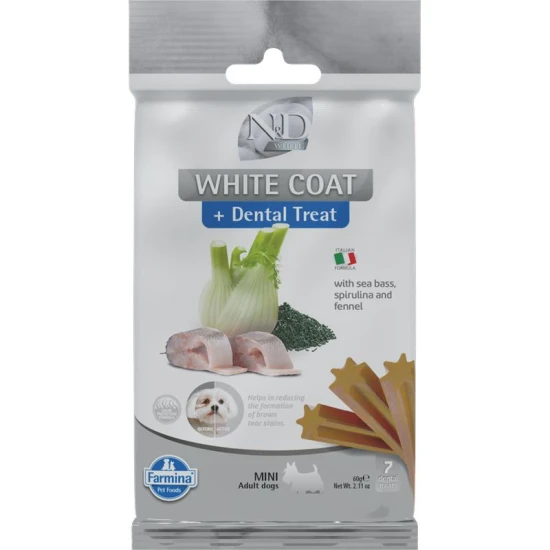 N&D White Dog Dental Jutalomfalat Sea bass,fennel,rice&spirulina Adult Mini 60g