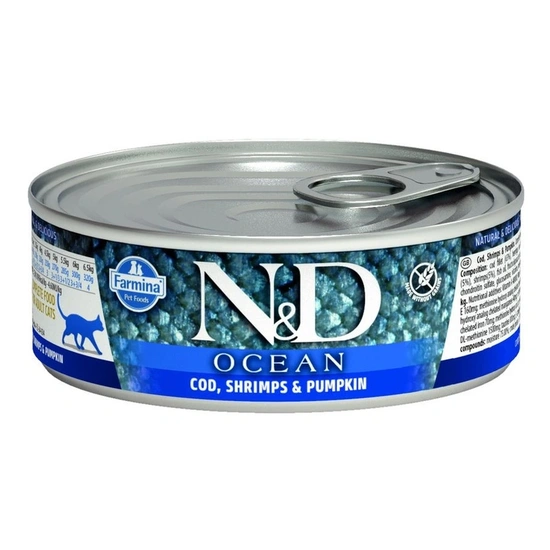 N&D Cat Ocean konzerv tőkehal & garnélarák sütőtökkel 70g