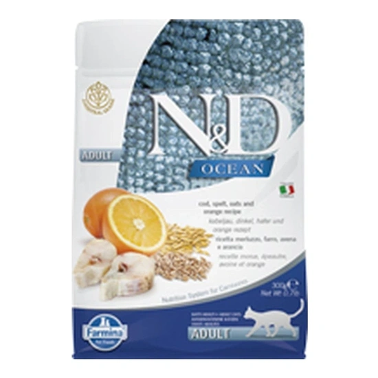 N&D Cat Ocean tőkehal, tönköly, zab & narancs adult 300g