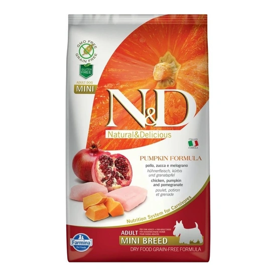 N&D Dog Grain Free csirke & gránátalma sütőtökkel adult mini 2,5kg