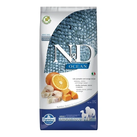 N&D Dog Ocean tőkehal, sütőtök & narancs adult medium/maxi 12kg