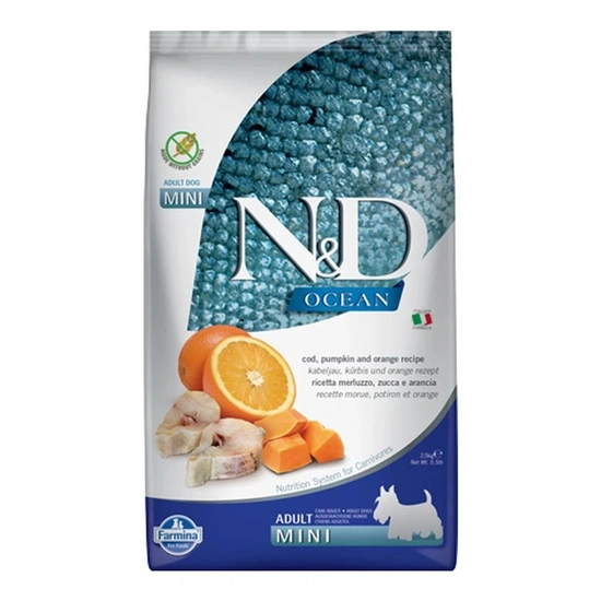 N&D Dog Ocean tőkehal, sütőtök & narancs adult mini 2,5kg