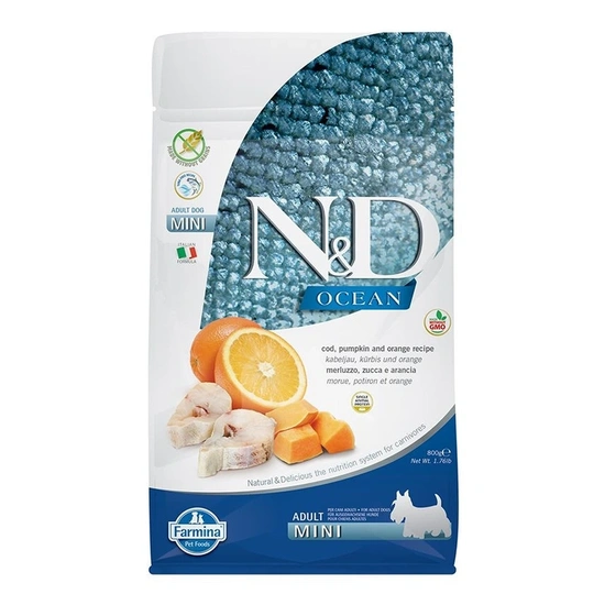 N&D Dog Ocean tőkehal, sütőtök & narancs adult mini 800g