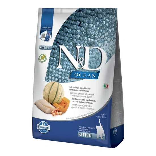 N&D Ocean Cat tőkehal,garnélasütőtök & sárgadinnye Kitten 5kg