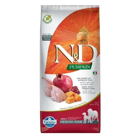 N&D Pumpkin Dog fürj & sütőtök,gránátalma adult medium & maxi 12kg